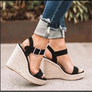 TRENDY 😍 Black Sandal Espadrille Platform Wedges